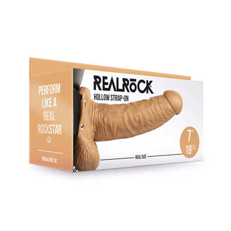 RealRock Realistic 7 in. Hollow Strap-On With Balls Tan