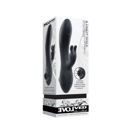 Evolved Rabbit Hole 3-in-1 Rechargeable Triple Stimulation Silicone Suction Vibrator Black