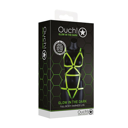 Ouch! Glow in the Dark Full-Body Harness Neon Green L/XL