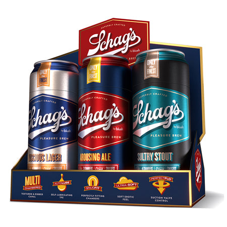 Blush Schag's Beer Can Self-Lubricating Stroker 6-Pack Display Assorted (2 of each style)