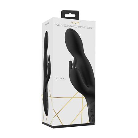 VIVE NIVA Rechargeable 360° Rotating Silicone Rabbit Vibrator Black