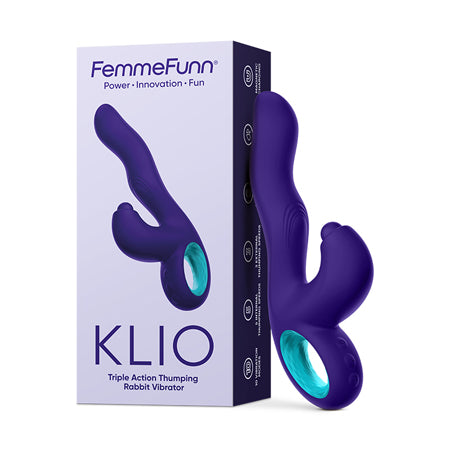 FemmeFunn Klio Rechargeable Silicone Triple Action Thumping Rabbit Vibrator Dark Purple