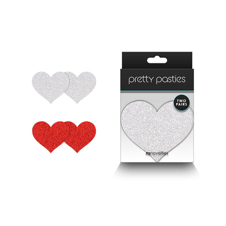 Pretty Pasties Glitter Hearts Red/Silver 2 Pair