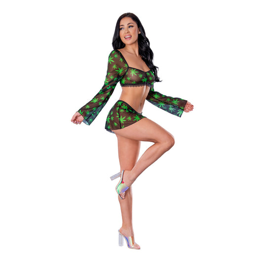 Magic Silk Hazy Dayz Crop Top, Skirt & G-String Set Pot Leaf L/XL