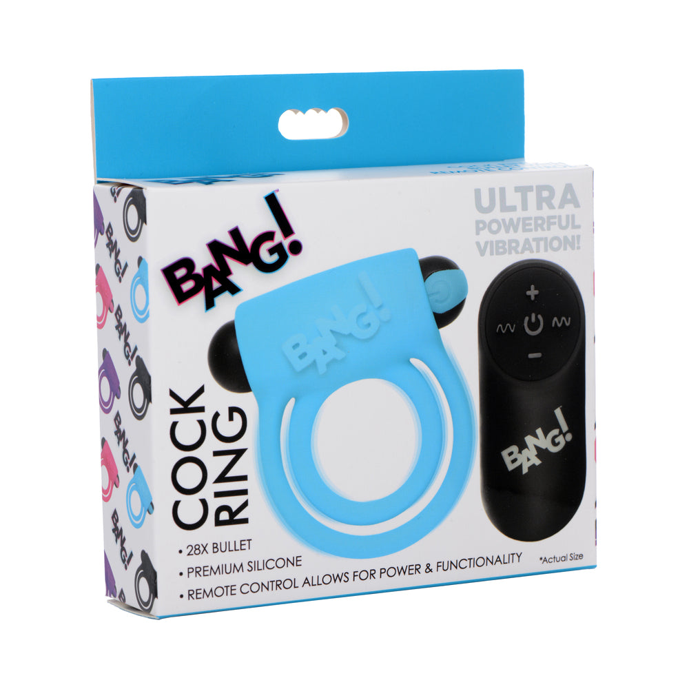 BANG! Silicone Cock Ring & Bullet with Remote Control Blue