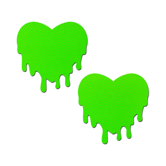 Pastillas para pezones con forma de corazón derretido de color verde neón de Pastease