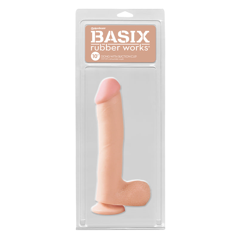 Pipedream Basix Rubber Works 10 in. Dong With Balls & Suction Cup Beige