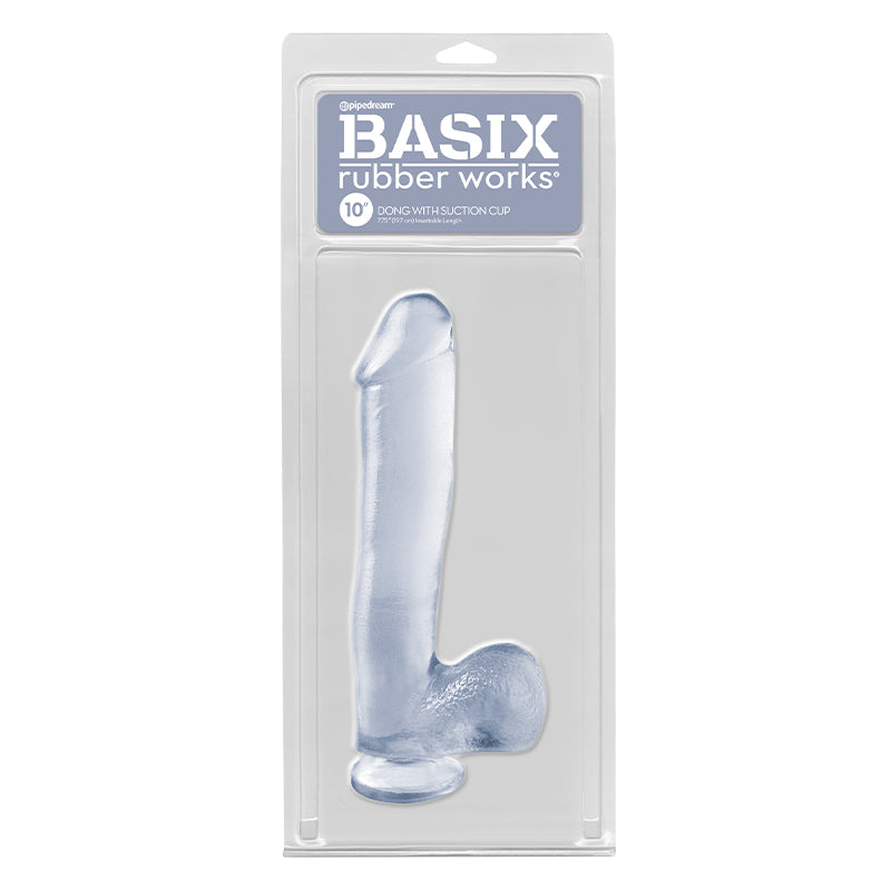 Pipedream Basix Rubber Works 10 in. Dong With Balls & Suction Cup Clear