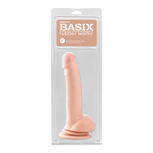 Pipedream Basix Rubber Works 9 in. Suction Cup Dong With Balls Beige