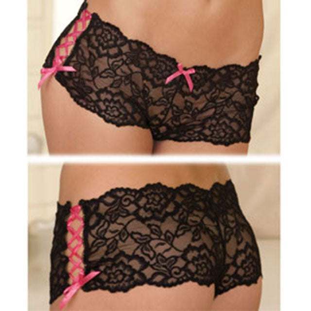 Rene Rofe Crotchless Lace Side Tie Boyleg S/M