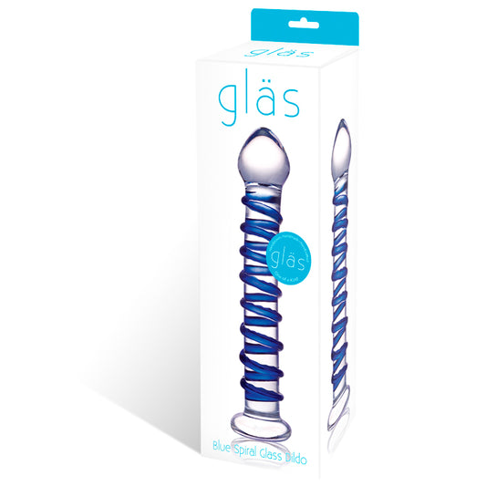 Glas 7.5 in. Blue Spiral Glass Dildo