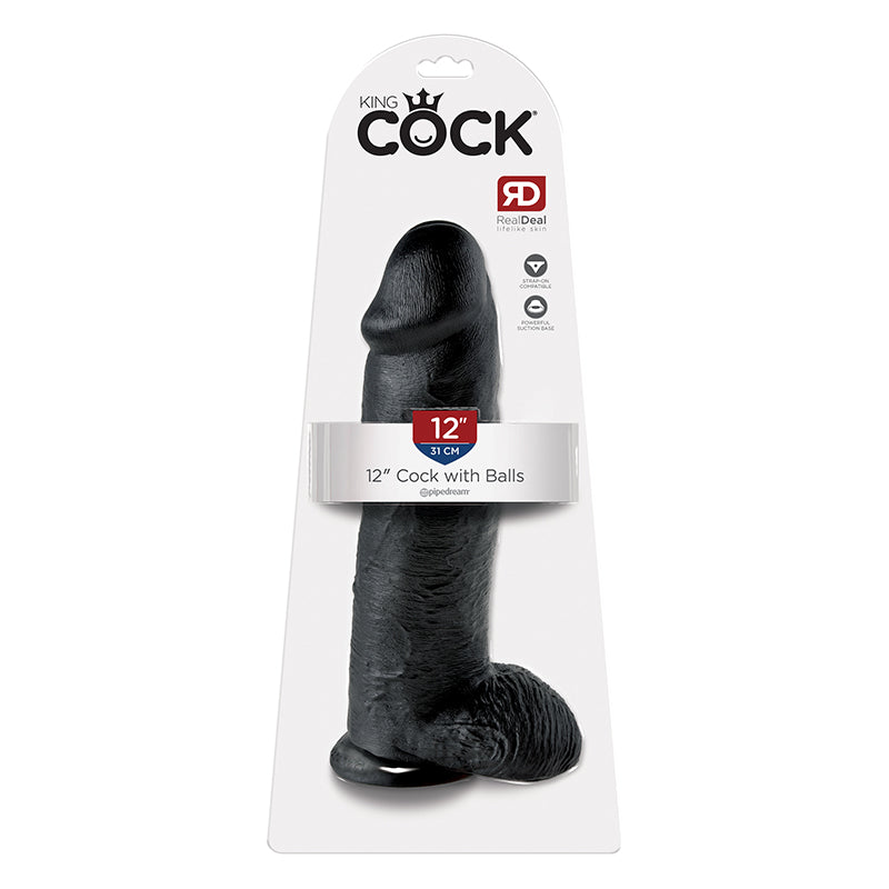 Pipedream King Cock 12 in. Cock With Balls Realistic Suction Cup Dildo Black