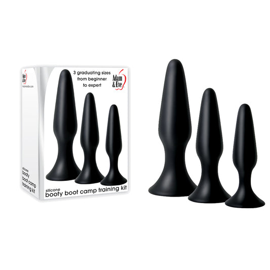 Adam & Eve Booty Boot Camp Training 3-Piece Silicone Anal Plug Kit Black