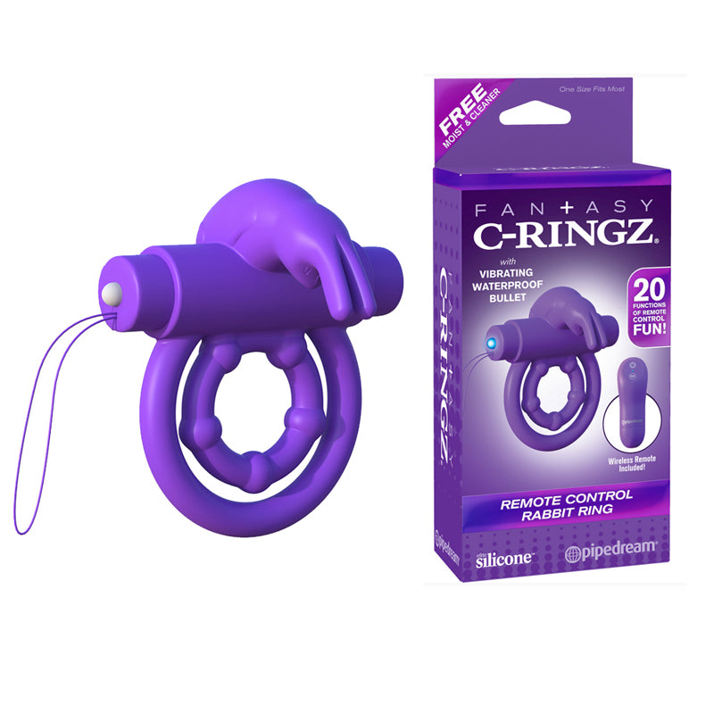 Pipedream Fantasy C-Ringz Silicone Vibrating Remote Control Rabbit Ring With Ears Purple