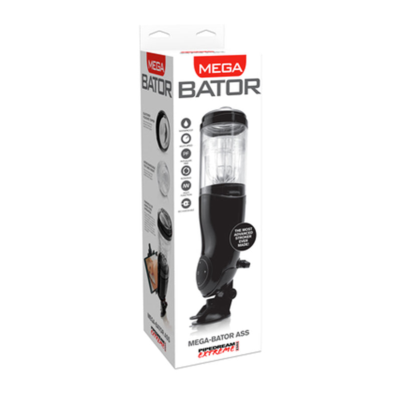 PDX Mega-Bator Ass Rechargeable Rotating Thrusting Stroker With Hands-Free Suction Cup Clear/Black