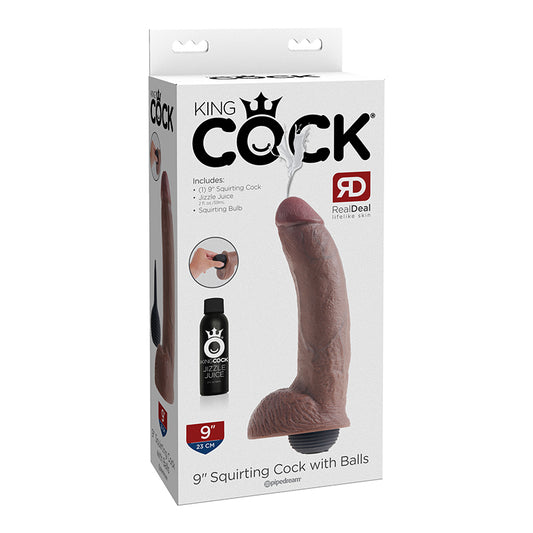 Pipedream King Cock 9 in. Squirting Cock With Balls Realistic Dildo Brown