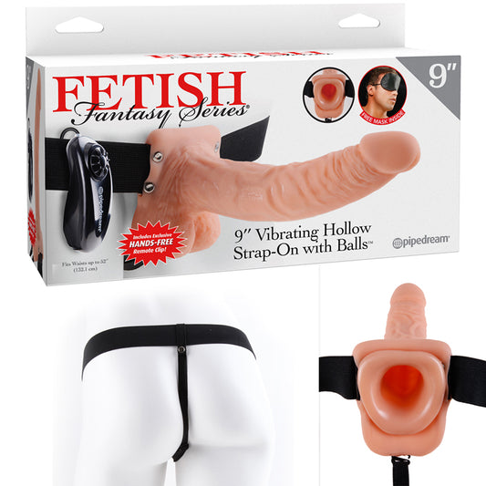 Pipedream Fetish Fantasy Series 9 in. Vibrating Hollow Strap-On with Balls Beige/Black