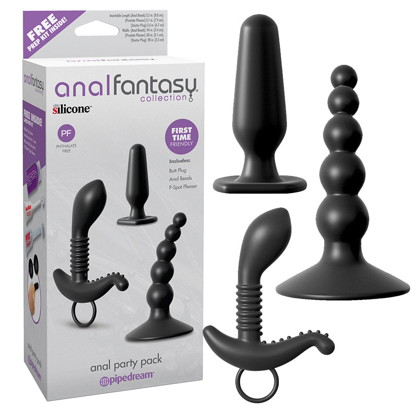 Pipedream Anal Fantasy Collection 3-Piece Silicone Anal Party Pack Black