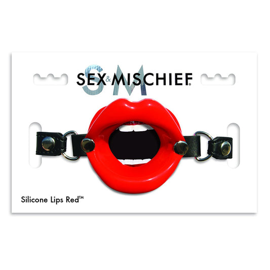 Mordaza de boca abierta ajustable con labios de silicona Sex &amp; Mischief de Sportsheets, color rojo