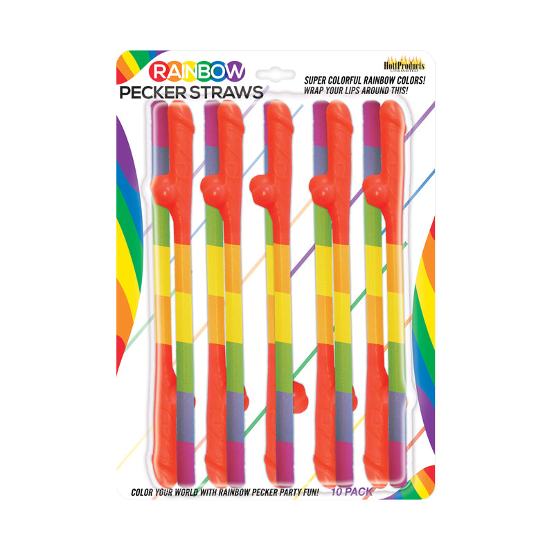 Rainbow Pecker Straws 10Pk