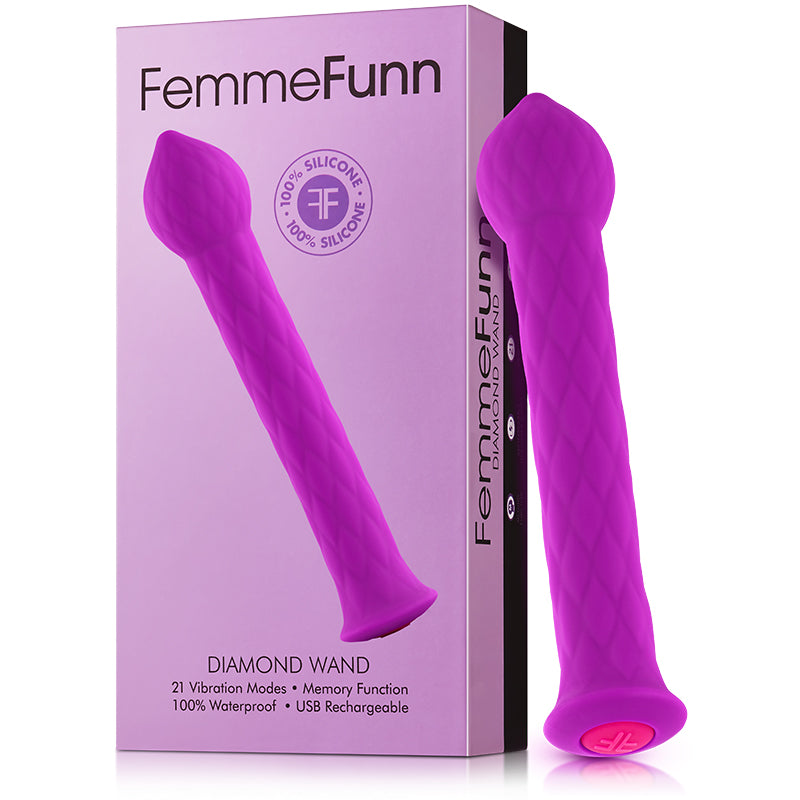 FemmeFunn Diamond Wand Rechargeable Flexible Textured Silicone Vibrator Purple