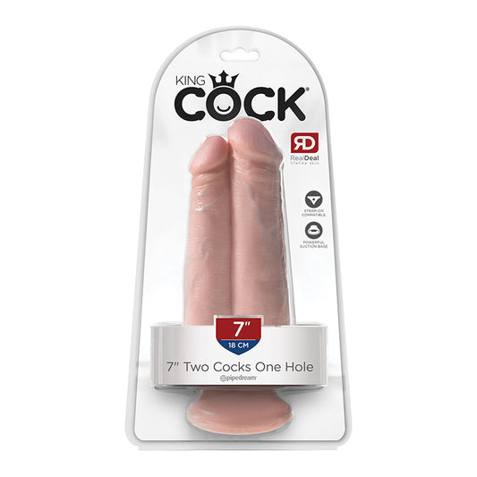 Pipedream King Cock 7 in. Two Cocks One Hole Dual Dildo With Suction Cup Beige