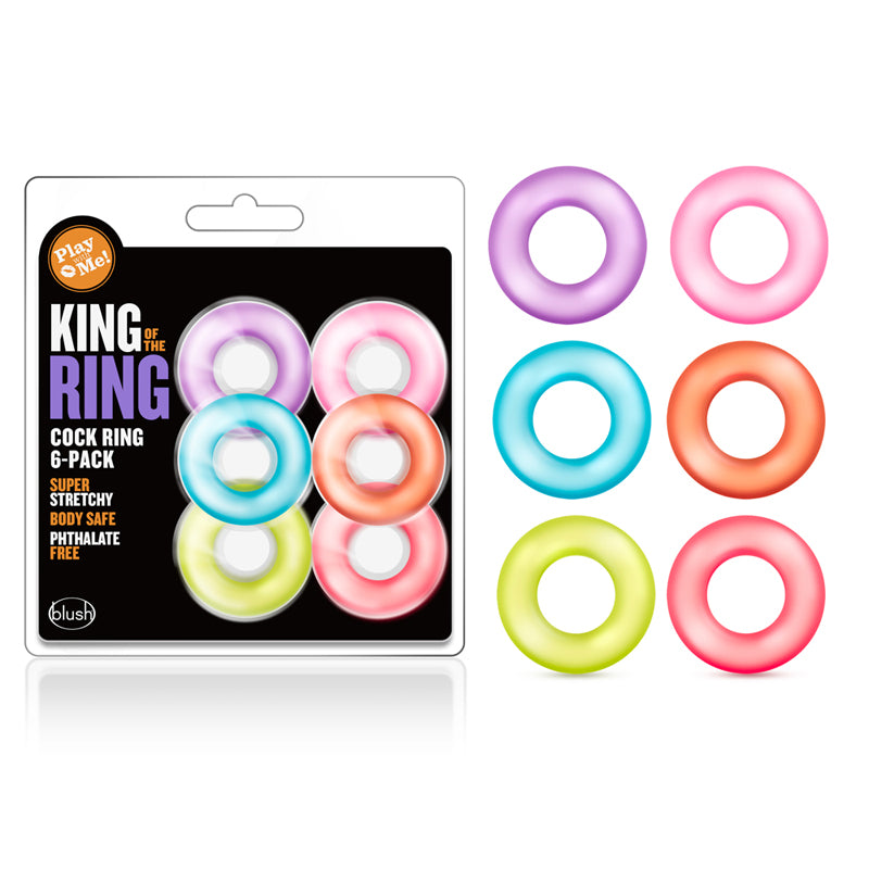 Blush Play with Me King of the Ring Cockring 6-Pack Assorted Colors