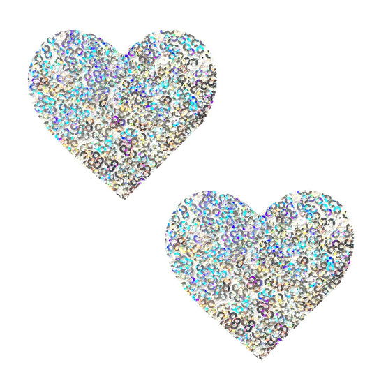 Neva Nude Pasty Hearts Sequins Iridescent White