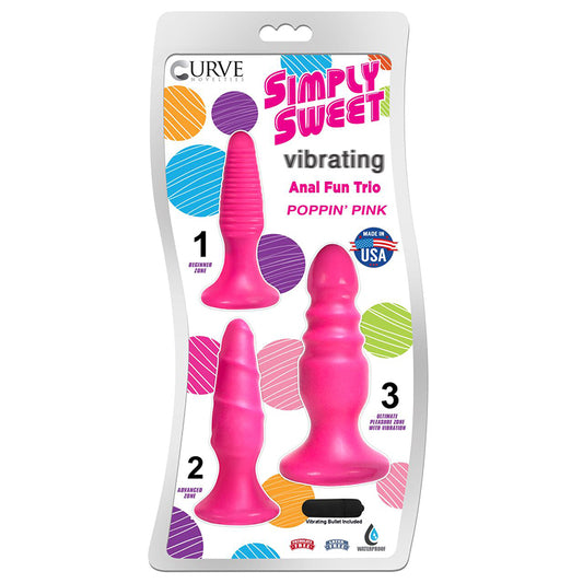 Curve Toys Simply Sweet Vibrating Anal Fun Trio 3-Piece Plug Set Pink