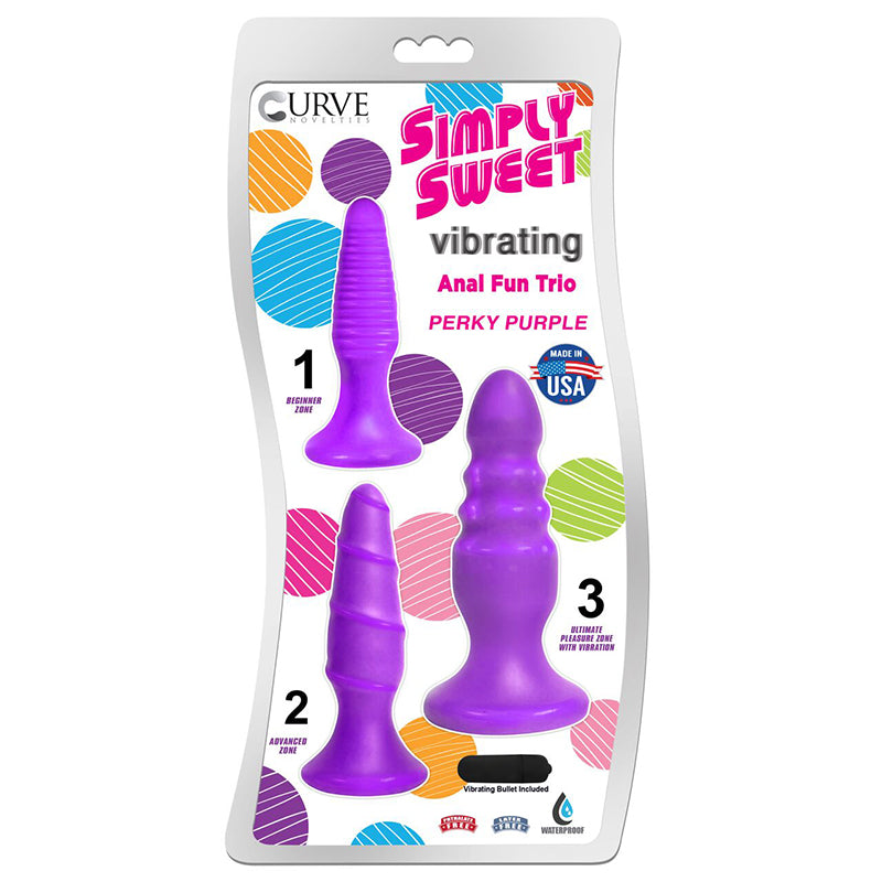 Curve Toys Simply Sweet Vibrating Anal Fun Trio 3-Piece Plug Set Purple