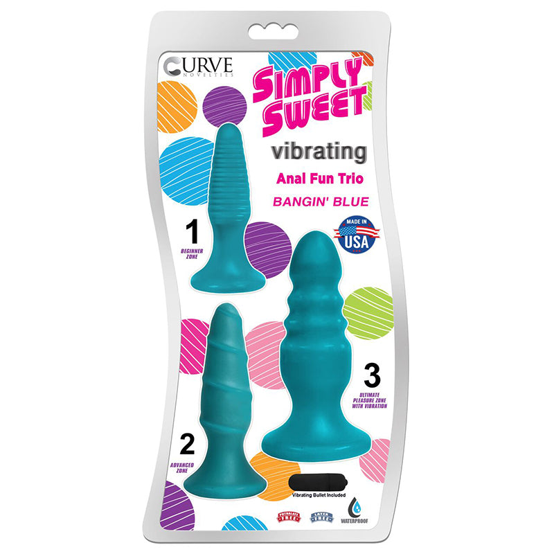 Curve Toys Simply Sweet Vibrating Anal Fun Trio 3-Piece Plug Set Teal