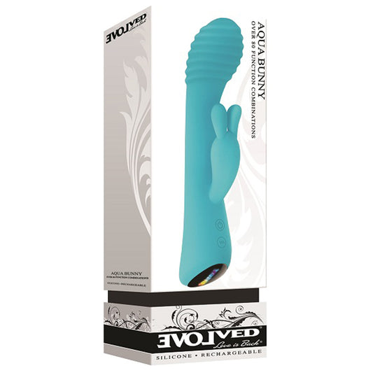 Evolved Aqua Bunny Rechargeable Silicone Rabbit Vibrator Teal