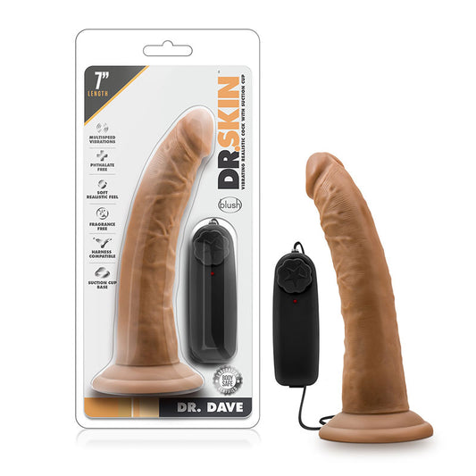 Consolador vibrador realista Blush Dr. Skin Dr. Dave de 18 cm con ventosa, color bronceado