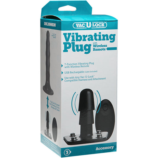 Vac-U-Lock Vibrating Plug with Snaps & Wireless Remote Black