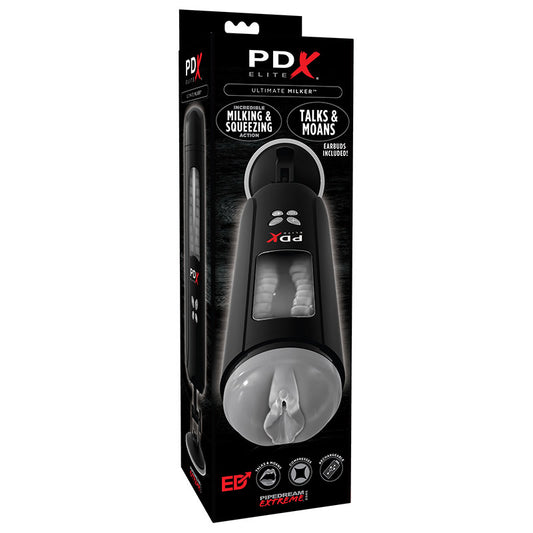 PDX Elite Ultimate Milker Rechargeable Gyrating Suction Stroker With Audio and Hands-Free Suction Cup Clear/Black