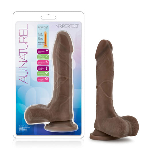 Blush Au Naturel Mister Perfect 8.5 in. Posable Dual Density Dildo with Balls & Suction Cup Brown