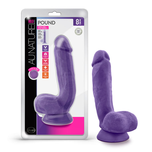 Blush Au Naturel Bold Pound 8.5 in. Posable Dual Density Dildo with Balls & Suction Cup Purple