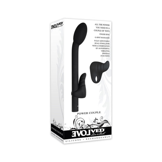 Evolved Power Couple Fully Adjustable 2-Piece Rechargeable Silicone Dual Stimulator Black