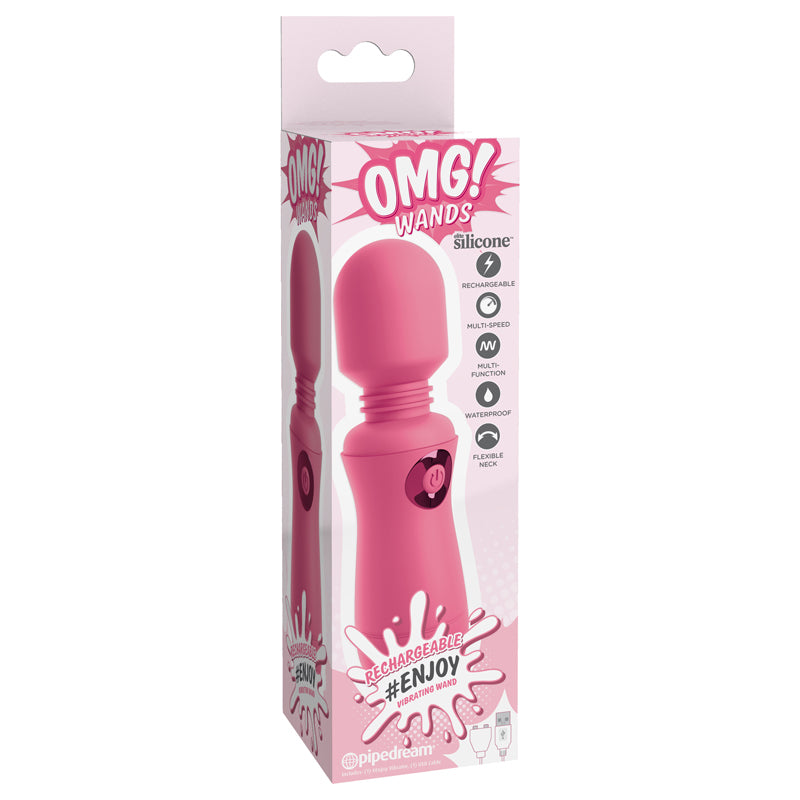 Pipedream OMG! Wands #Enjoy Silicone Rechargeable Flexible Vibrating Wand Pink