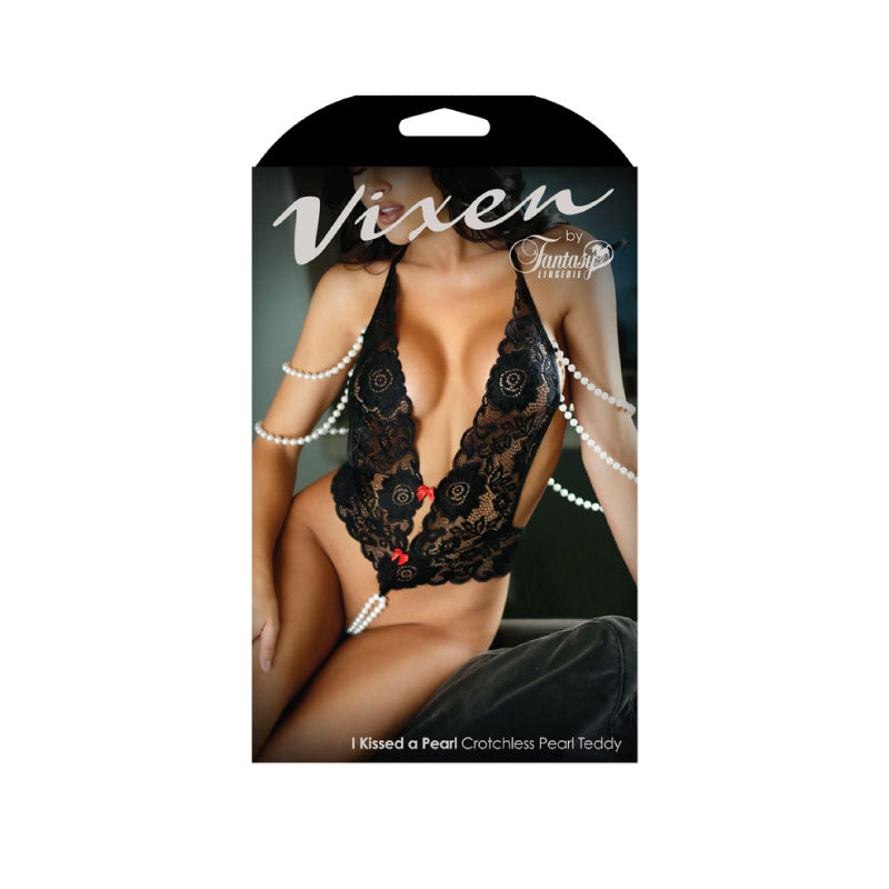 Fantasy Lingerie Vixen I Kissed A Pearl Crotchless Pearl Teddy O/S