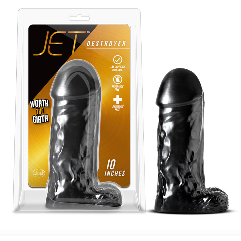 Blush Jet Destroyer Realistic 10 in. Dildo with Balls Carbon Metallic Black