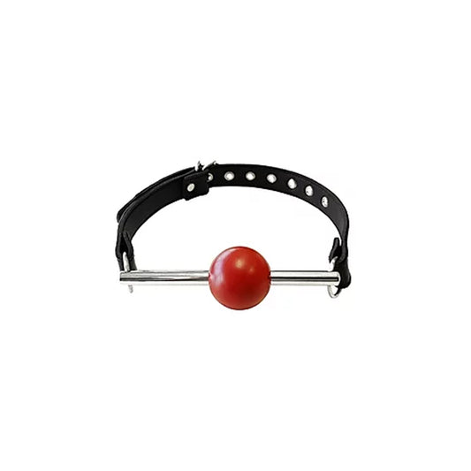 Ball Gag - BLACK with Removable RED Ball and Stainless Steel Rod