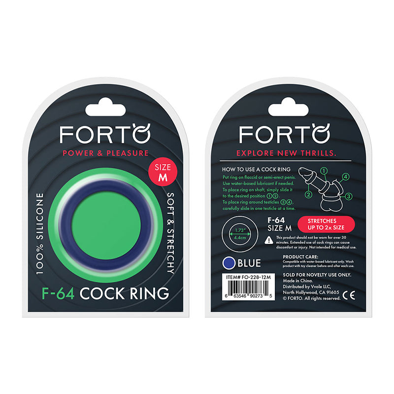 Forto F-64 Wide Liquid Silicone Cockring Medium Blue