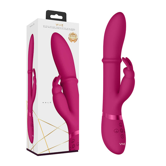 VIVE HALO Rechargeable Stimulating Ring Silicone Rabbit Vibrator Pink