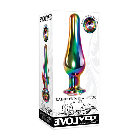 Evolved Rainbow Metal Anal Plug With Rainbow Gemstone Base Large