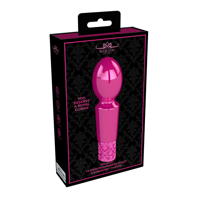 Shots Royal Gems Brilliant Rechargeable Silicone Wand-Shaped Bullet Vibrator Pink