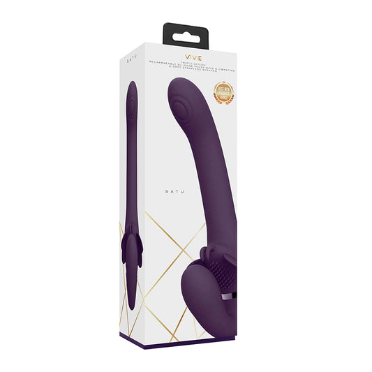 VIVE SATU - Correa vibradora de silicona con triple motor, recargable y sin tirantes, color morado