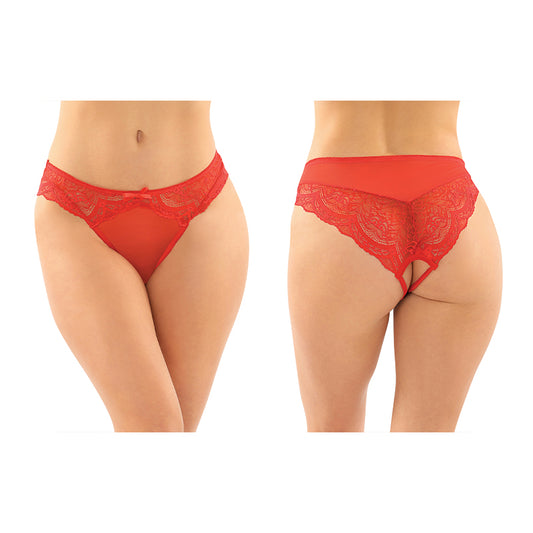 Fantasy Lingerie Cassia Crotchless Lace & Mesh Panty Red L/XL