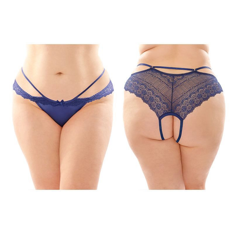 Fantasy Lingerie Posey Strappy Lace & Microfiber Crotchless Panty 6-Pack Navy Queen Size