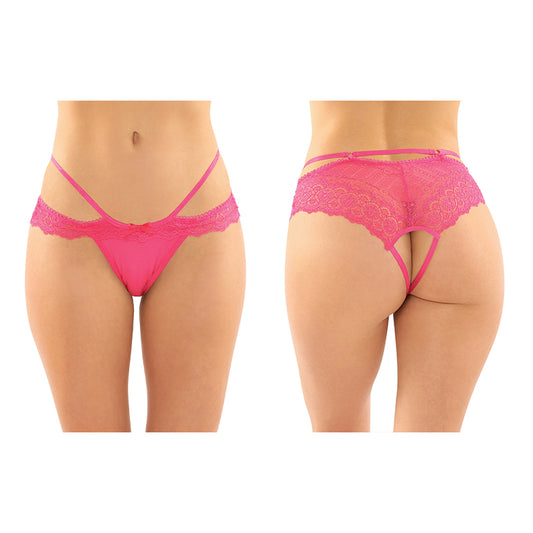 Fantasy Lingerie Posey Strappy Lace & Microfiber Crotchless Panty 6-Pack Pink L/XL